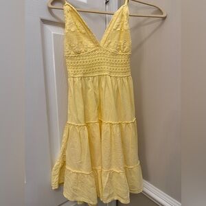 Yellow Ruffled Tiered Sundress with Spaghetti Straps